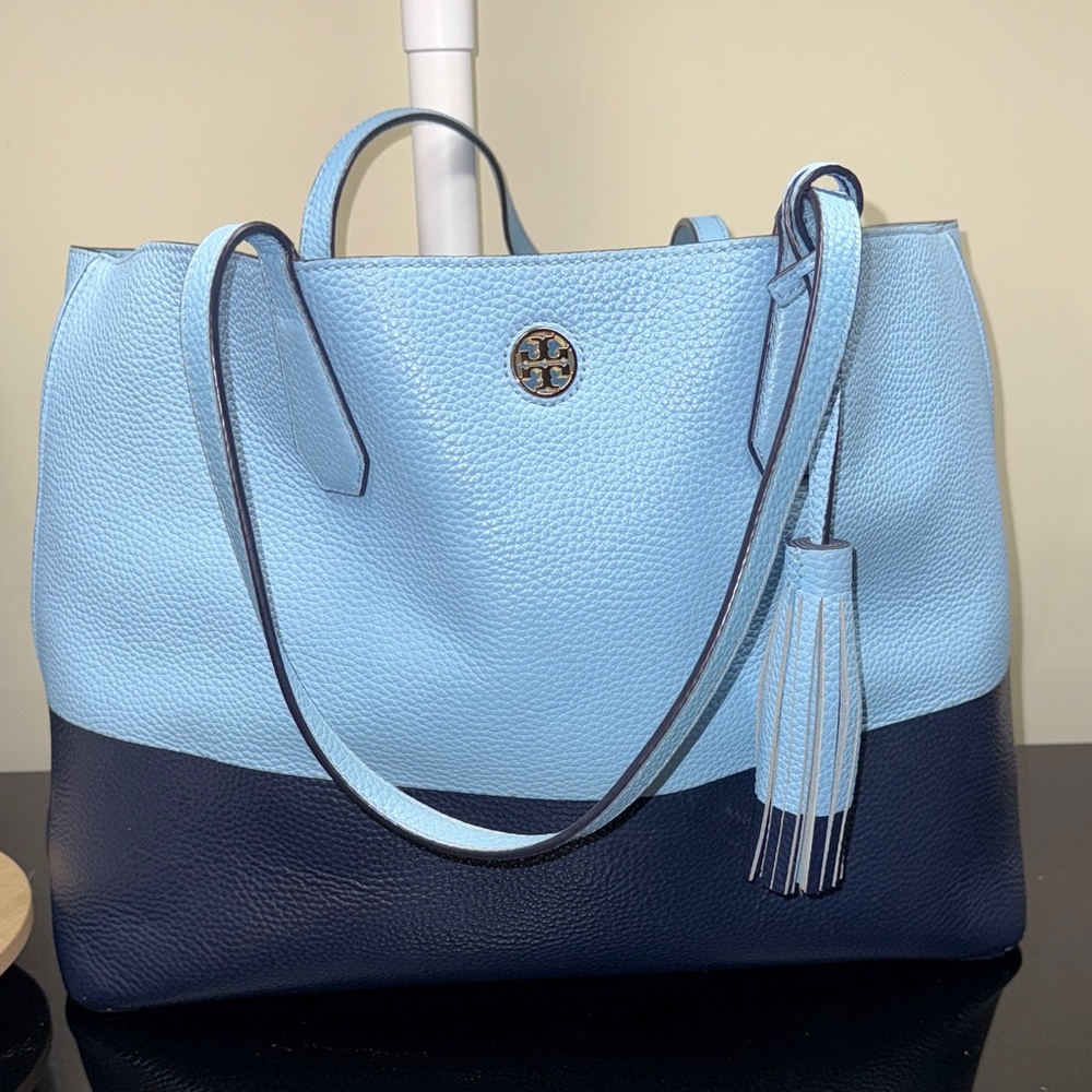 Tory Burch Light Blue and Navy Tote - Picture 15 of 16